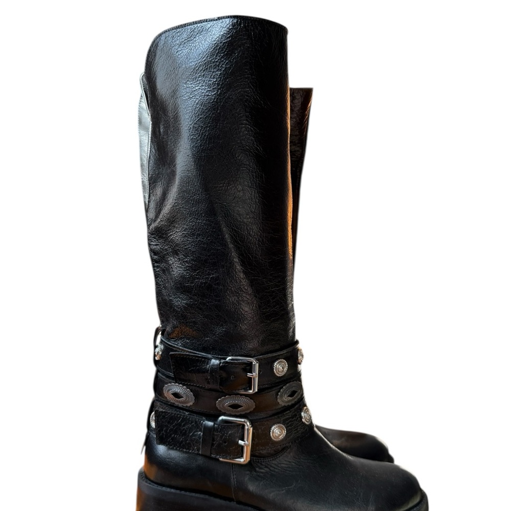 Steve Madden Black Tall Leather Buckle Boots